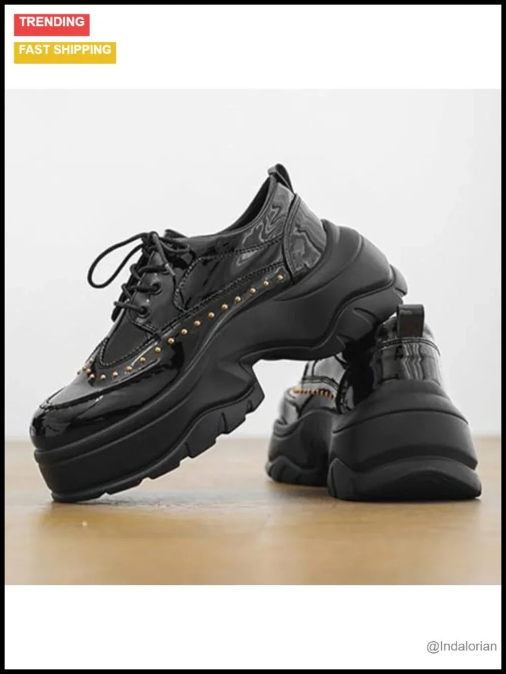 Men's Patent Leather Rivet Platform Motorcycle Boots Side Zipper Non Slip